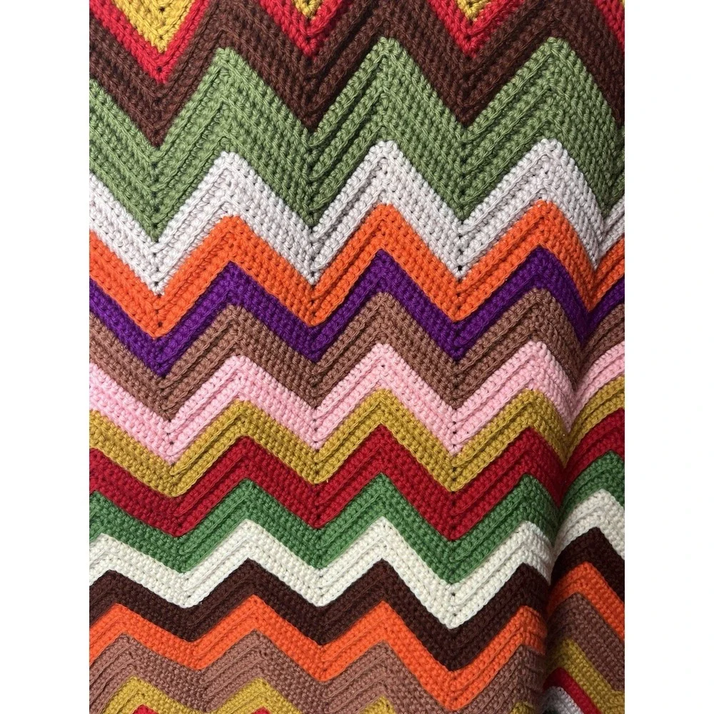 Afghan Crochet Blanket Chevron Zig Zag Multi Color Blanket 48